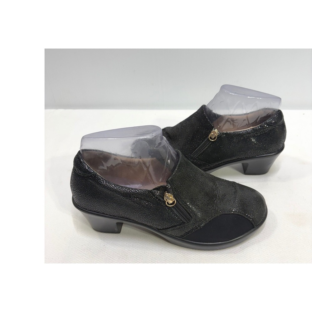 Alegria HAY-950 Black Textured Leather Shimmer Ankle Bootie Loafer Women 38